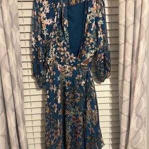 Chic Backless Floral Dress in Teal